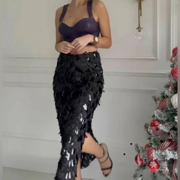 Zara Dresses & Skirts - NWT ZARA BLACK SEQUIN MIDI SKIRT
